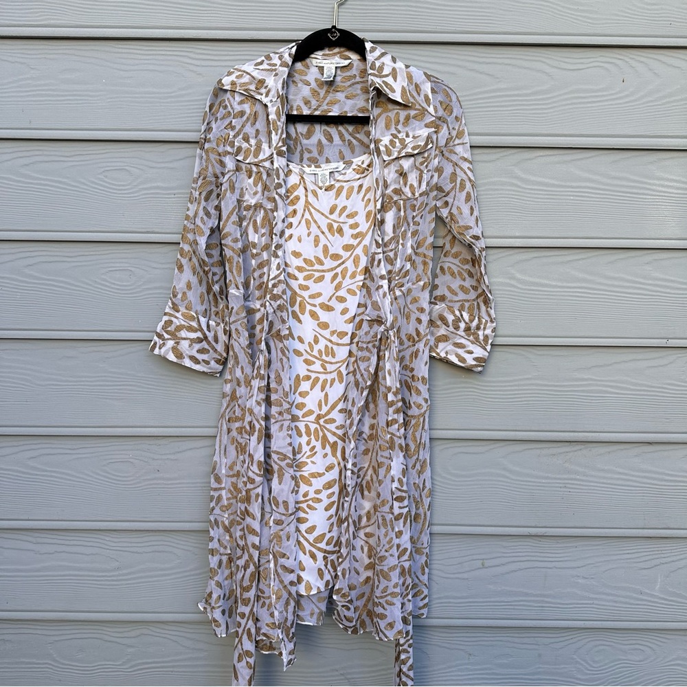 2 Piece Diane von Furstenberg 100% Silk Dress & Coverup Size 6 Set Cruise